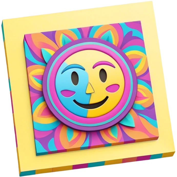 3D, psychedelic colored hippie style sticky note emoji
