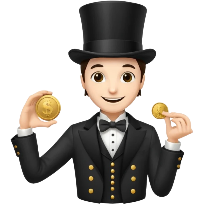 Magician with top hat,Street Performers,background street setup, with coins box. emoji