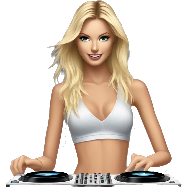 Caucasian Victoria Secret Model electro dj on turntables  emoji