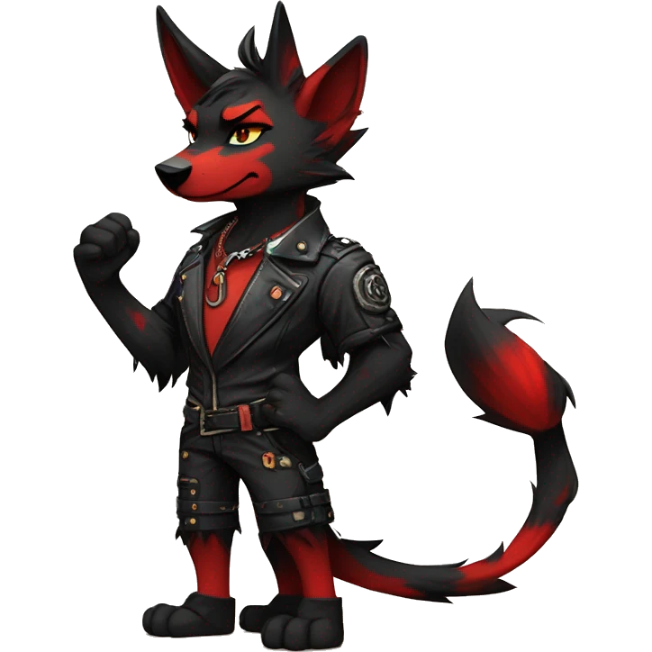 cool edgy anthro black red animal fursona by griffsnuff & LiLaiRa & Falvie with badass colors and a spiked collar full body emoji