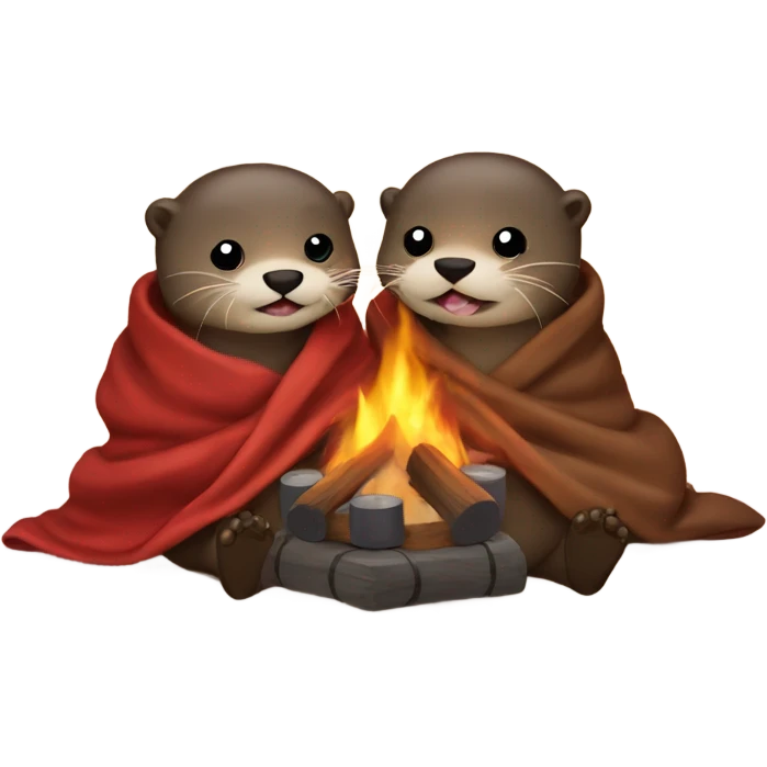 Two otters under a blanket sitting by a fire with some wine emoji
