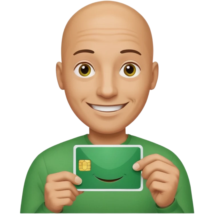 Bald man smiling with huge lips hold a green card  emoji