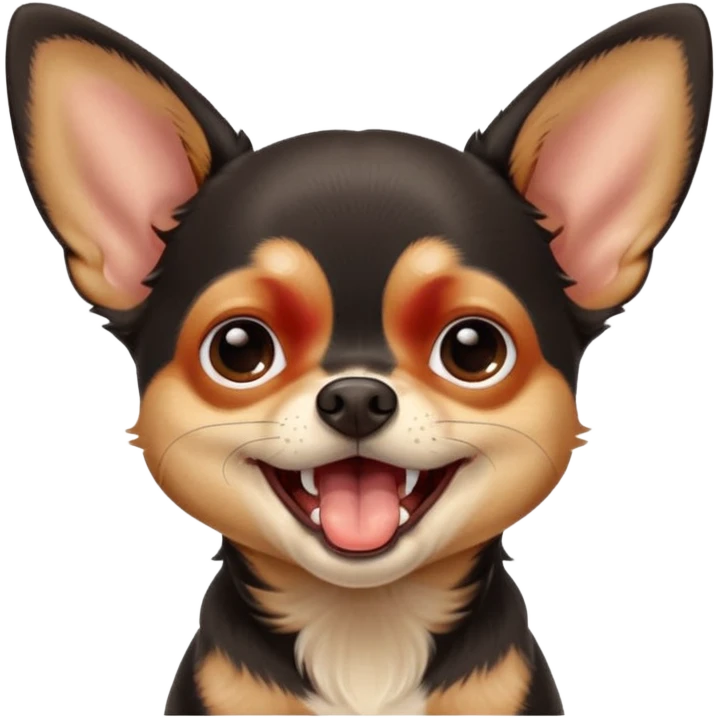A high-resolution digital illustration of a cute black and tan chihuahua yawning. portrait in a clean, semi-realistic style emoji