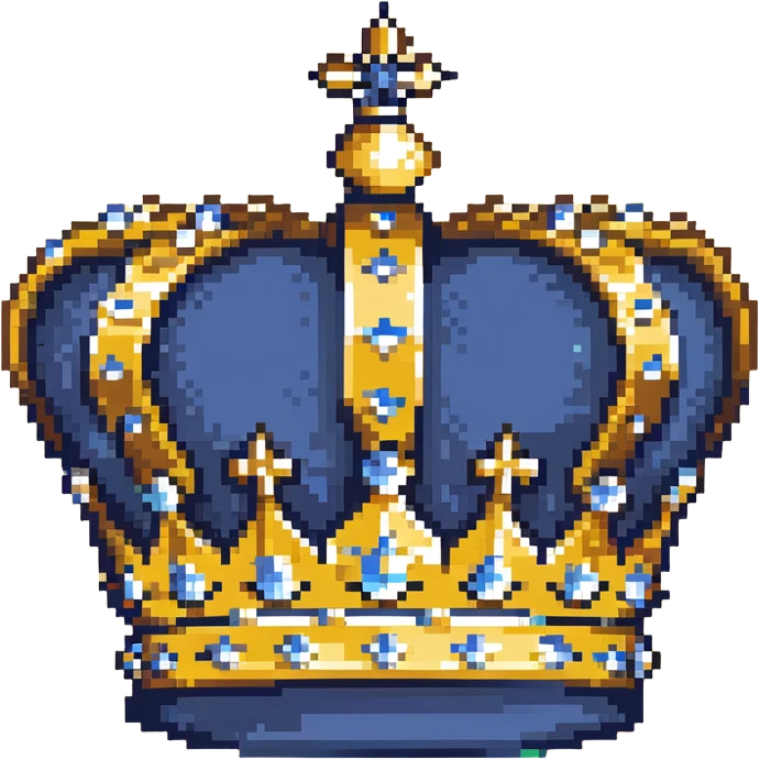 A navy blue king's crown with diamond gems and gold accents emoji