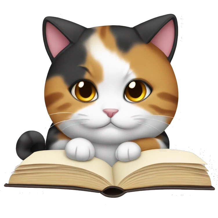 Fat calico cat reading emoji