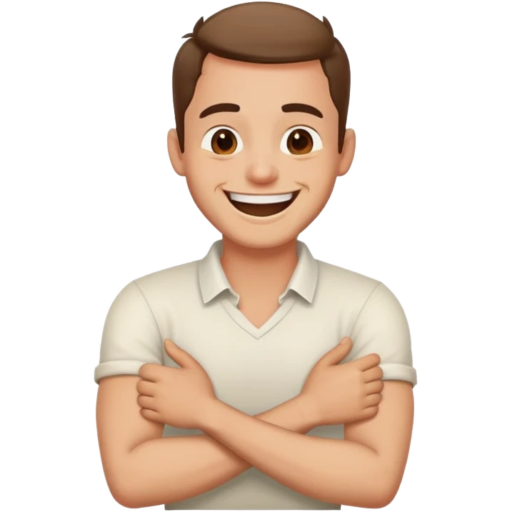 Arms crossed holding neck laughing guy emoji