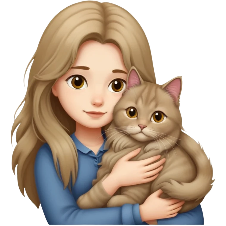 A long-haired girl hugs a British longhair cat tightly emoji