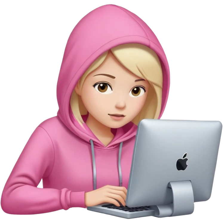 busy girl with computer in pink hoodie  emoji
