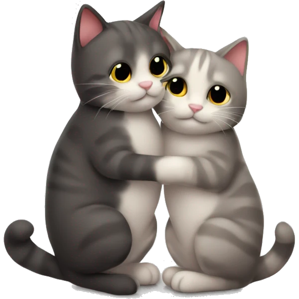 two cats hugging each other with hearts around them emoji