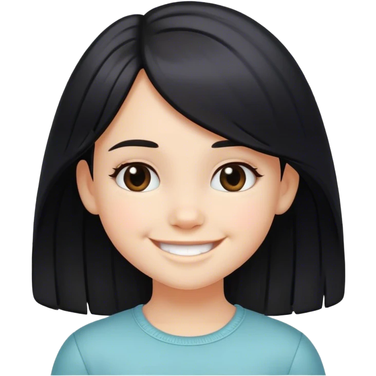 A little cool toned girl with black thick open medium length hair smiling  emoji
