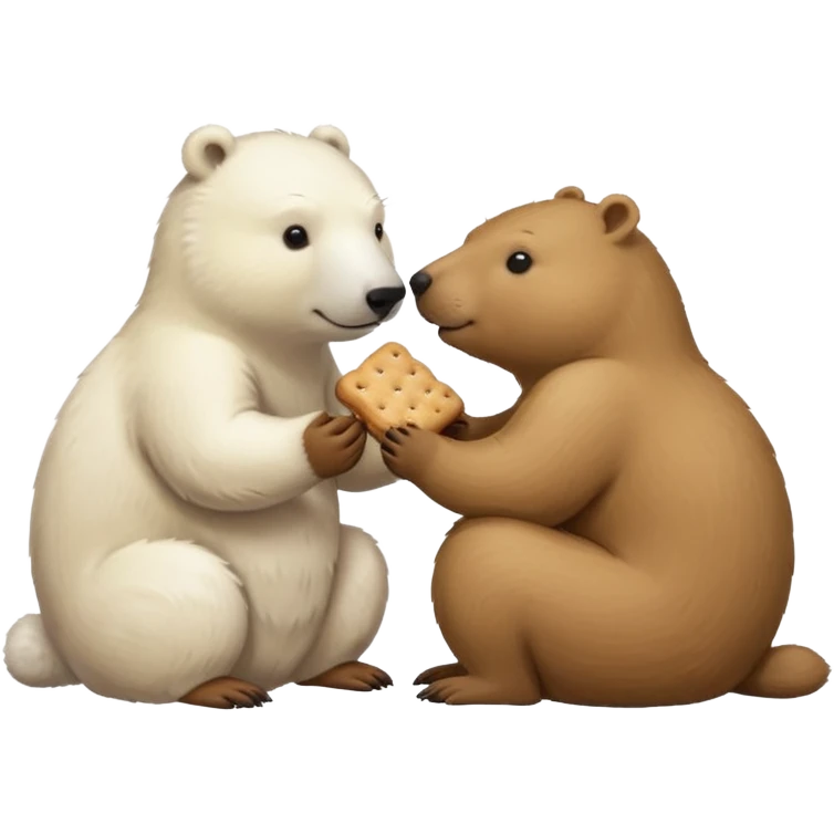 small capybara and a snow bear eating biscuits with each other emoji