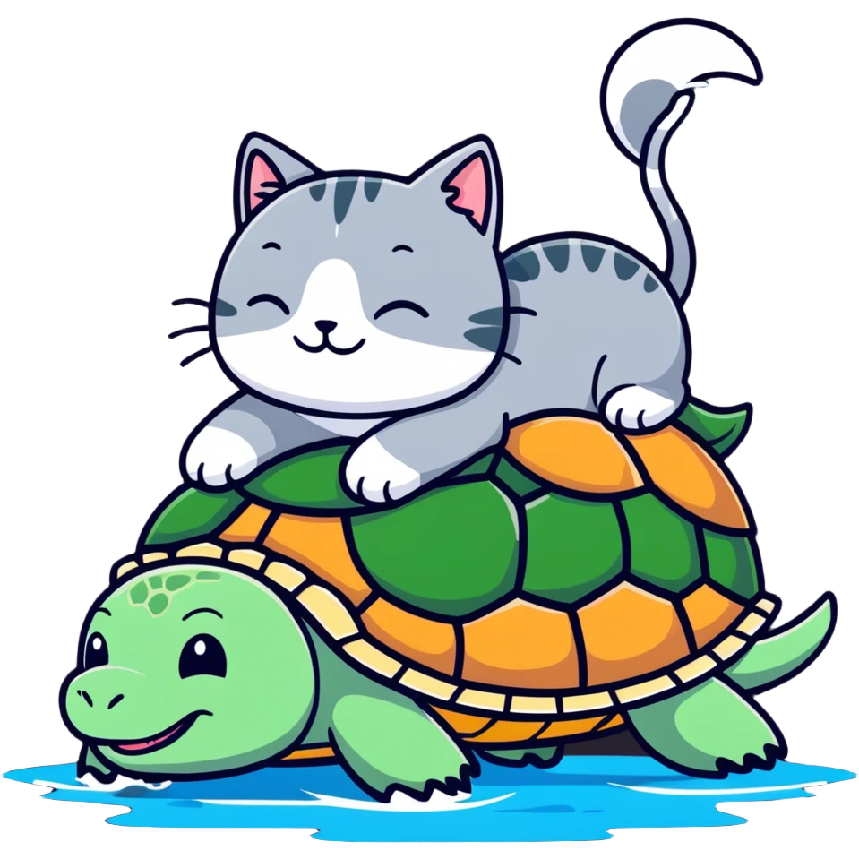 Lazy cat riding a turtle  emoji