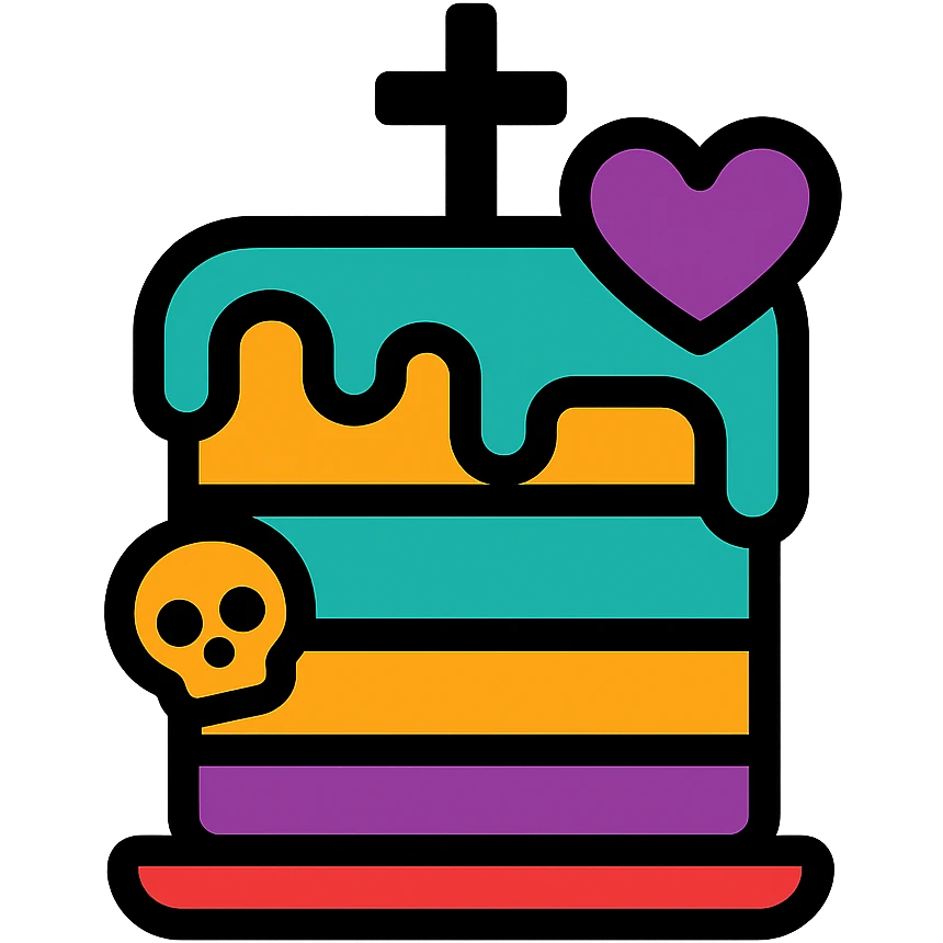 gothic cake, color outline icon style, vibrant colors with black outlines, gothic cake emoji