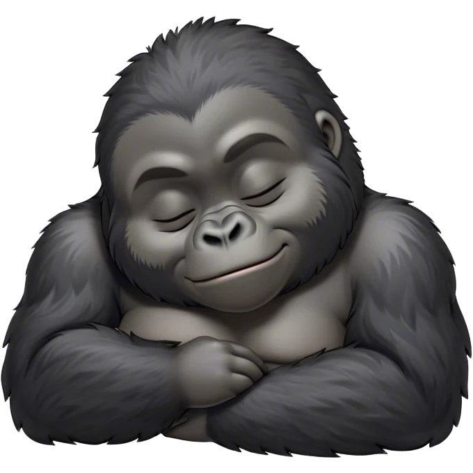 Meme-Worthy cute Sleeping mountain Gorilla Portrait Emoji, Head resting peacefully with a contented smile, showcasing a luxuriously thick black and grey-flecked Fur and eyes gently closed in serene slumber, Simplified yet hilariously adorable features, highly detailed, glowing with a soft, drowsy jungle light, high shine, relaxed and utterly lovable, stylized with an air of playful laziness, bright and heartwarming, soft glowing outline, capturing the essence of a sleeping mountain that feels destined to become the next viral sensation of adorable rest! emoji