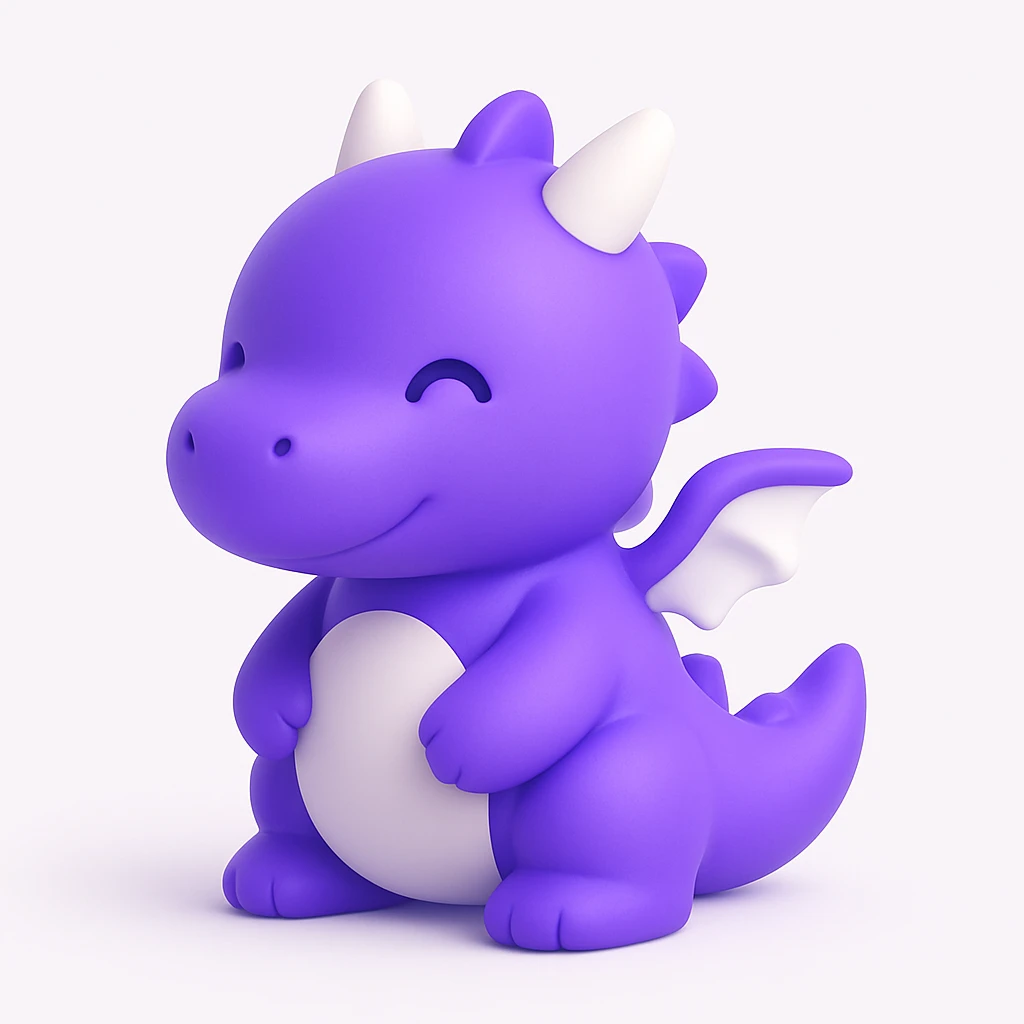 a cute purple dragon, fun and appealing style emoji