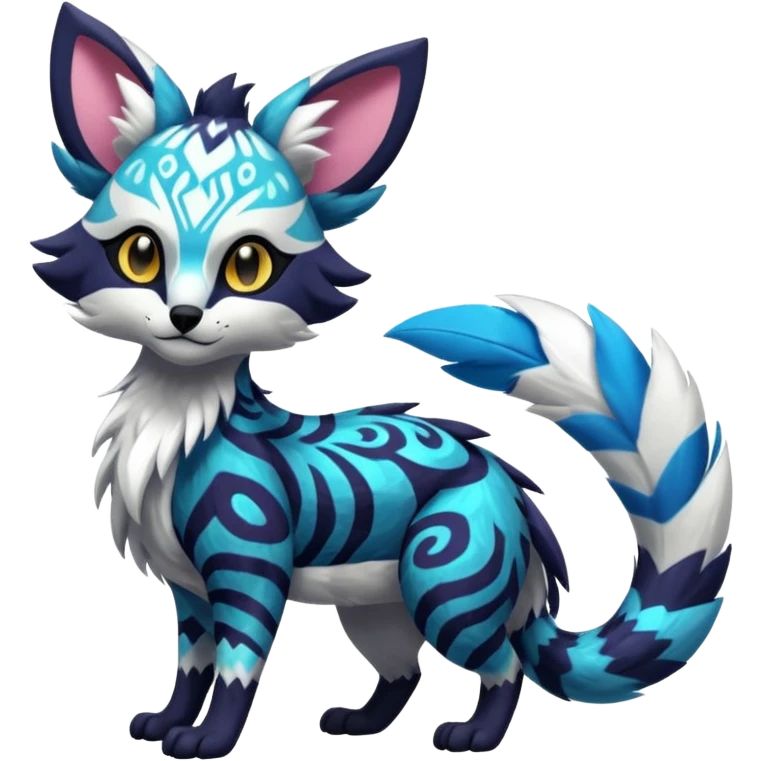 Futuristic furry fluffy floofy feathery tribal marked Genet-Absol-Kyurem-Zeraora-Primagen-fusion-creature  emoji