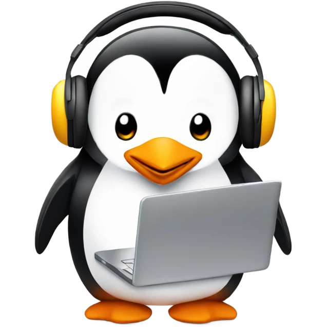 penguin with laptop & headphone emoji