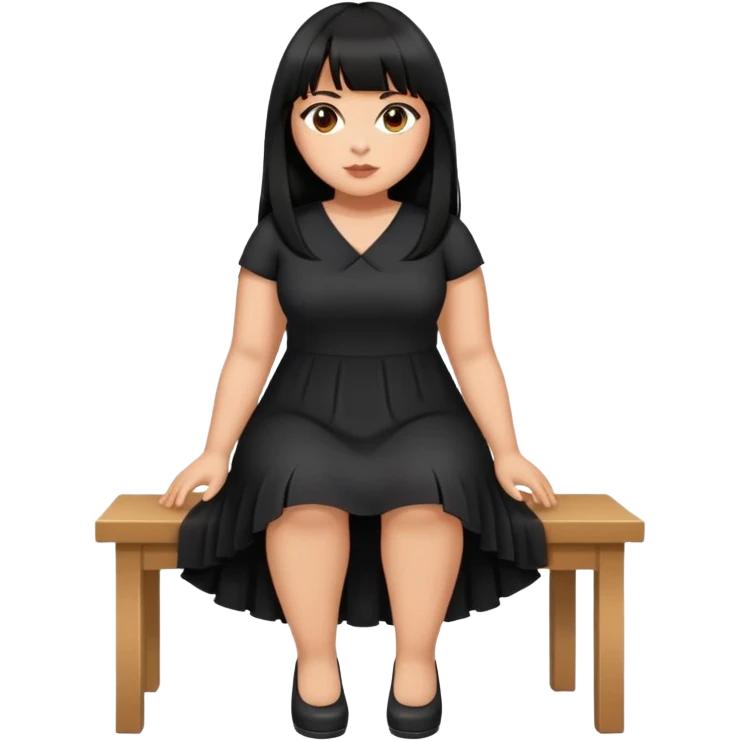 Latina girl with bangs black long hair plus size with black dress and crossed legs emoji