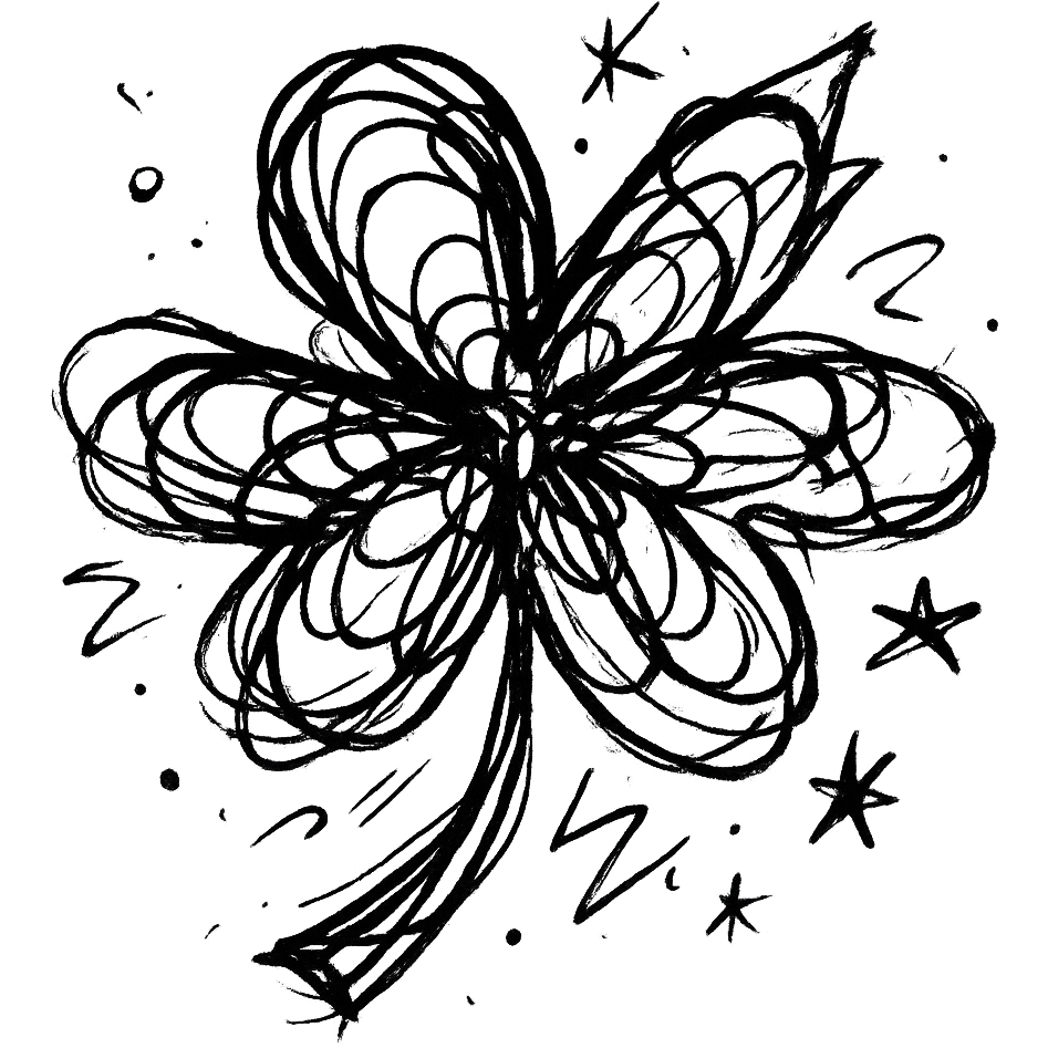 black 5 leaf clover chaotic doodle icon emoji