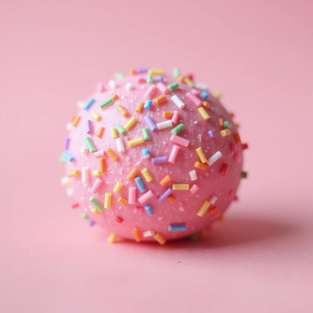 realistic pink candy with rainbow sprinkles, photorealistic style emoji