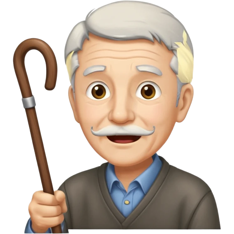 A grey-hair grandpa fan with cane in hand, cheer loudly with youthful spirit. emoji