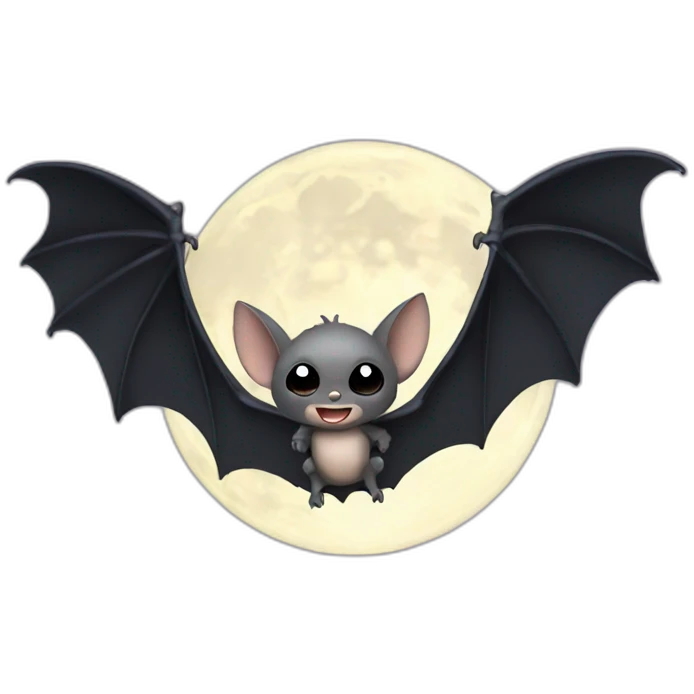 2 flying baby bats with a full moon behind bat emoji