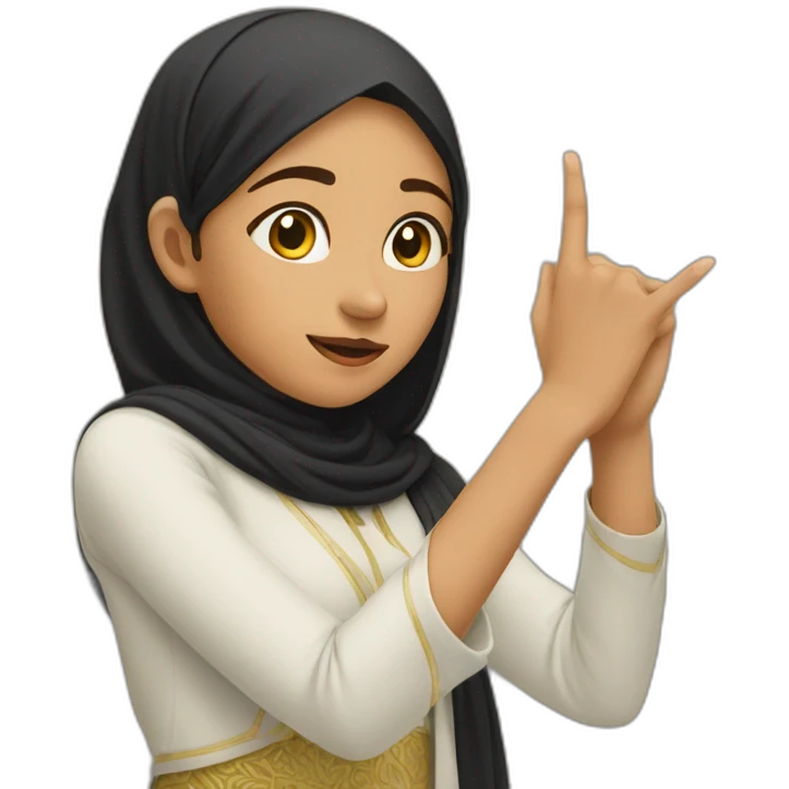 Muslim girl points to the left with her hand emoji