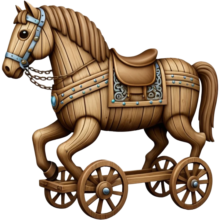 a huge trojan horse made from wood and on wheels emoji