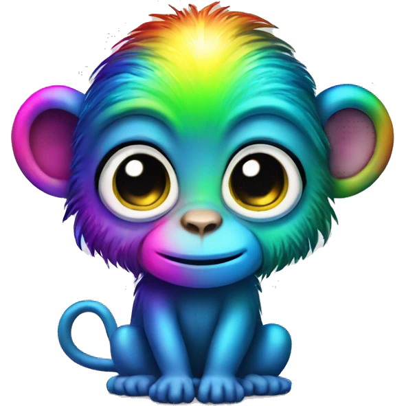 rainbow monkey, sparkle, neon, cartoon style, cute  emoji