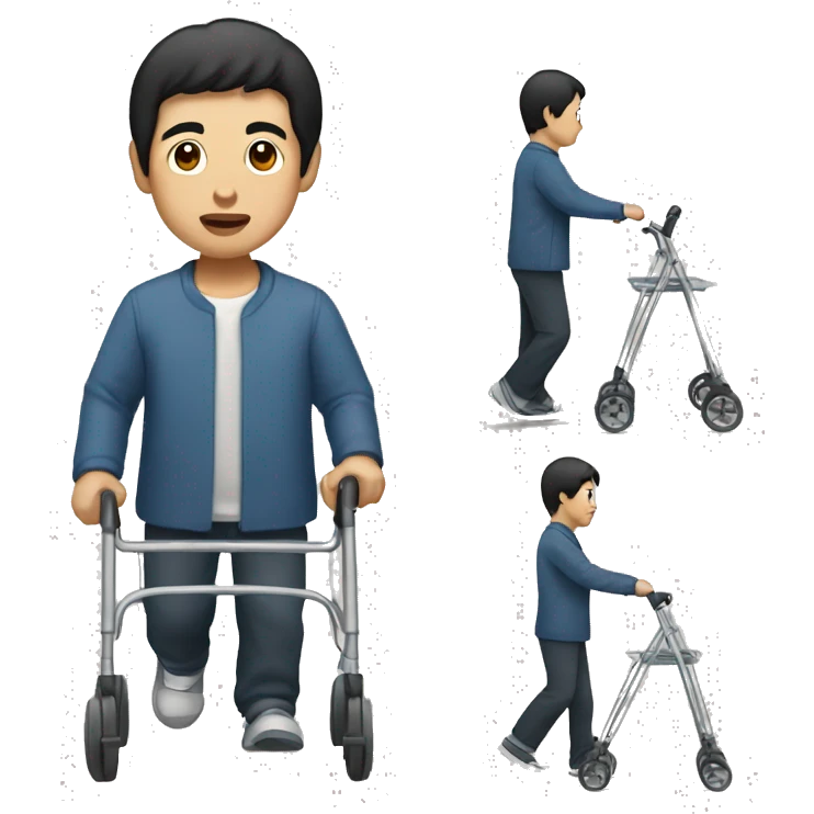 Asian man with black hair  using a walker  emoji
