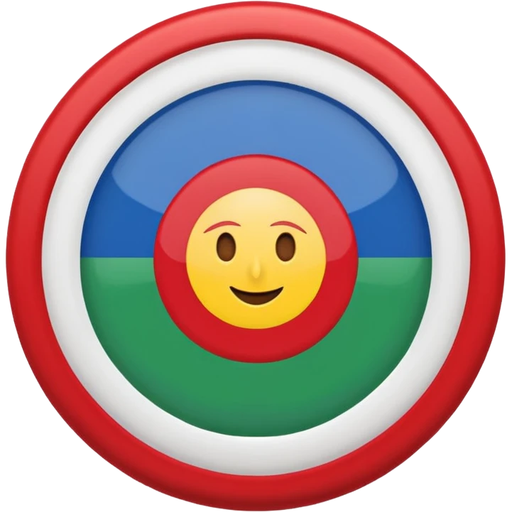 An emoji icon of the Romani flag. Top half blue, bottom half green, with a red 16-spoke chakra wheel in the center. Flat vector style, cute, isolated on white background. emoji