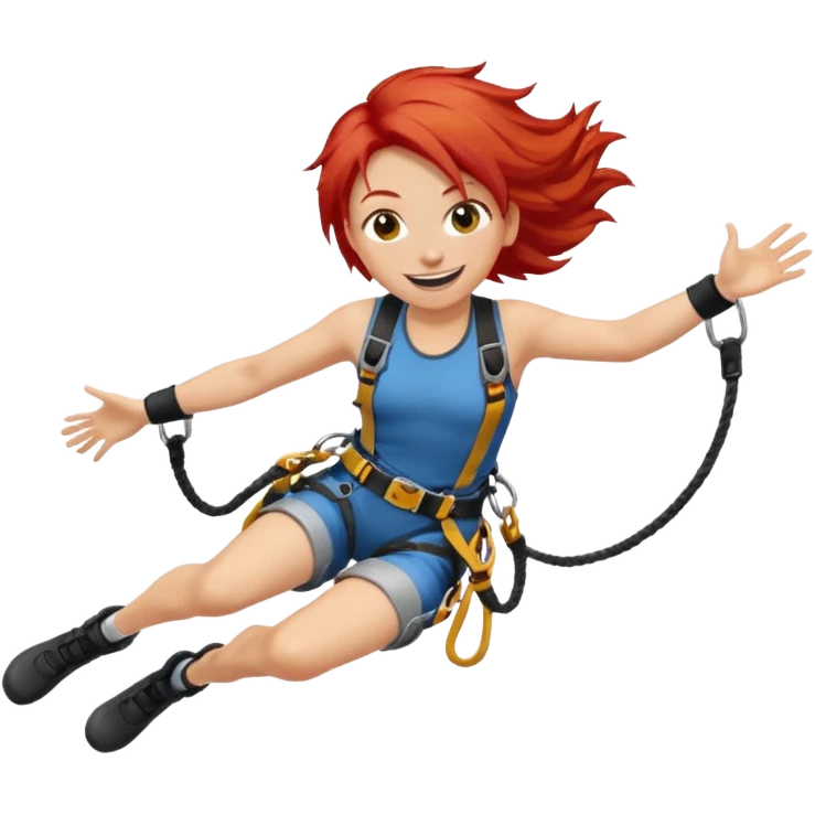 bungee jumping face only with hair flying red hair long emoji
