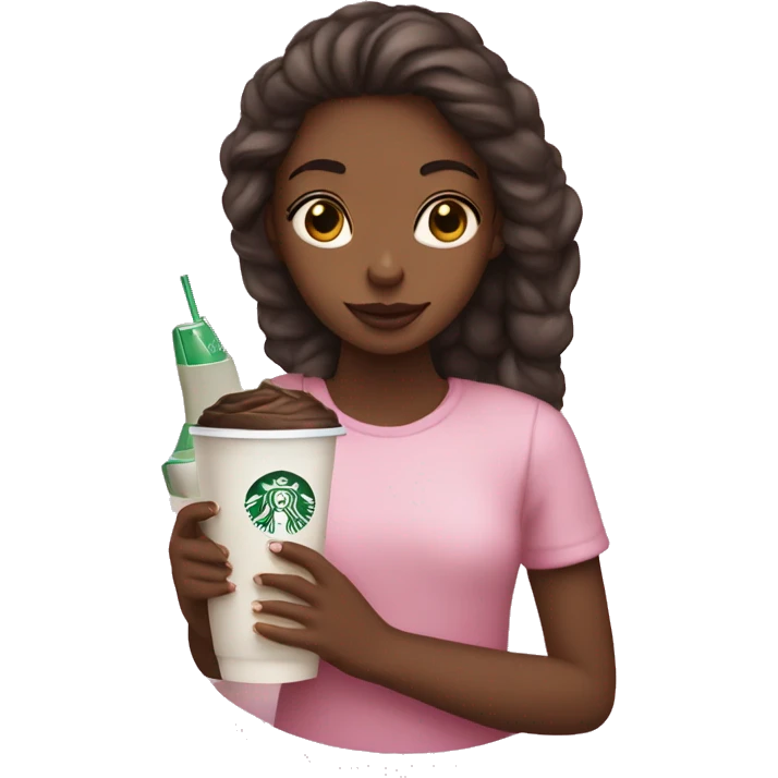 Girly girl holding a light pink bible with a cross on it and a Starbucks drink emoji