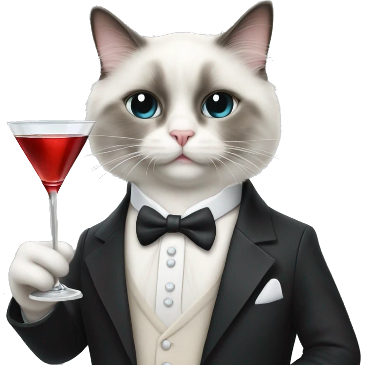 Ragdoll cat wearing tuxedo holding a martini with a mouse straw  emoji