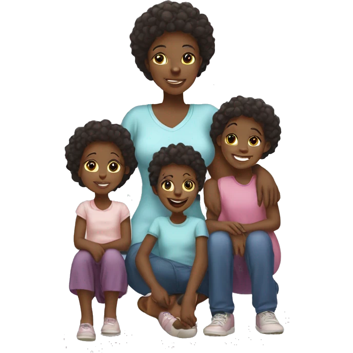 african FAMILY MOTHER, 1 SON AND 3 DAUGHTERS and a cat emoji