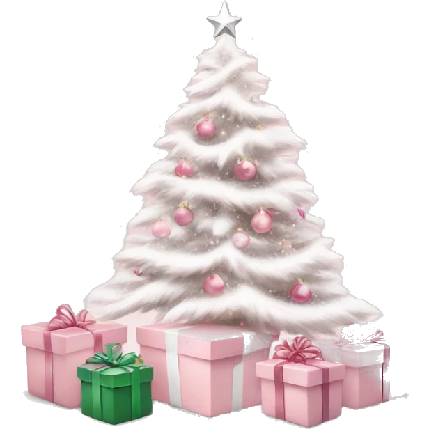 Light pink Christmas gifts under a white Christmas tree  emoji