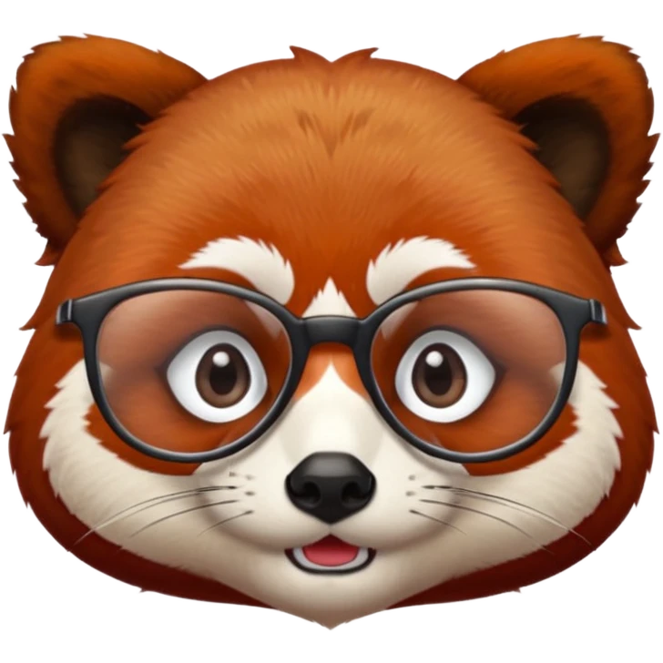 A red panda with serious eyes and a furrowed brow, and glasses. emoji