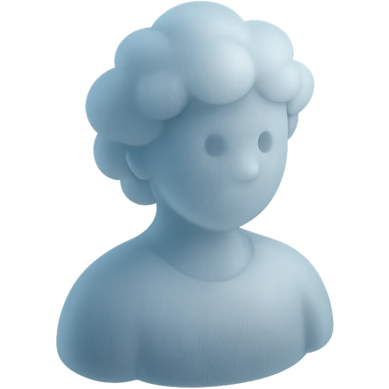 person made entirely of white fluffy convex clouds, shoulder up, front view, matte glass style emoji