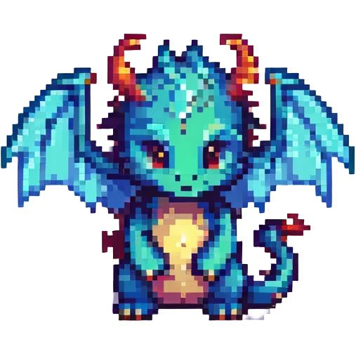 pixel art dragon with very small wings, chibi style emoji
