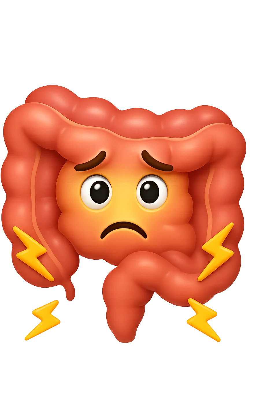 emoji stile iphone di un intestino con mal di pancia, espressione preoccupata emoji