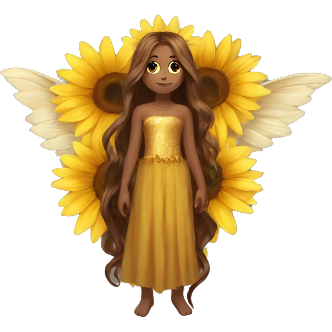 big wings, sunflower, Beautiful, fairy, gold, brown, long hair emoji