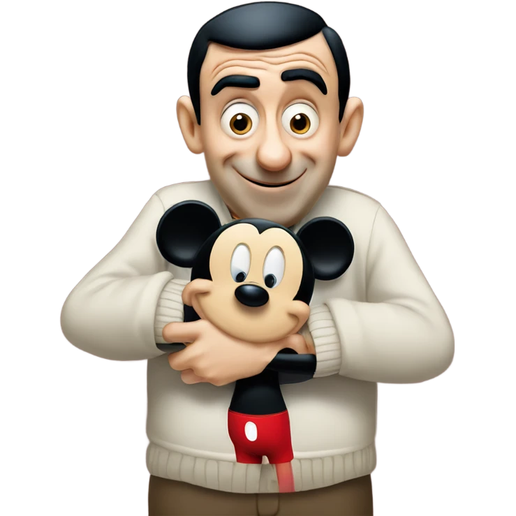 mr bean hugging with mickey mouse emoji