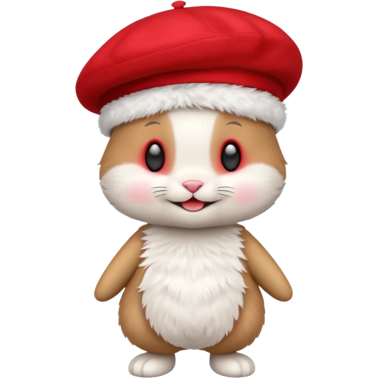 A cute full-length bunny smiley face standing on the side, wearing a stylish red beret. emoji