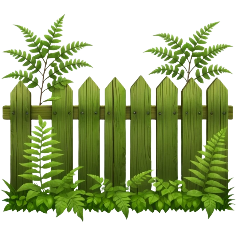 wooden fence and plants, ferns emoji