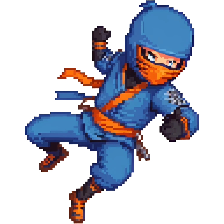 masked ninja with blue costume in dynamic pose emoji