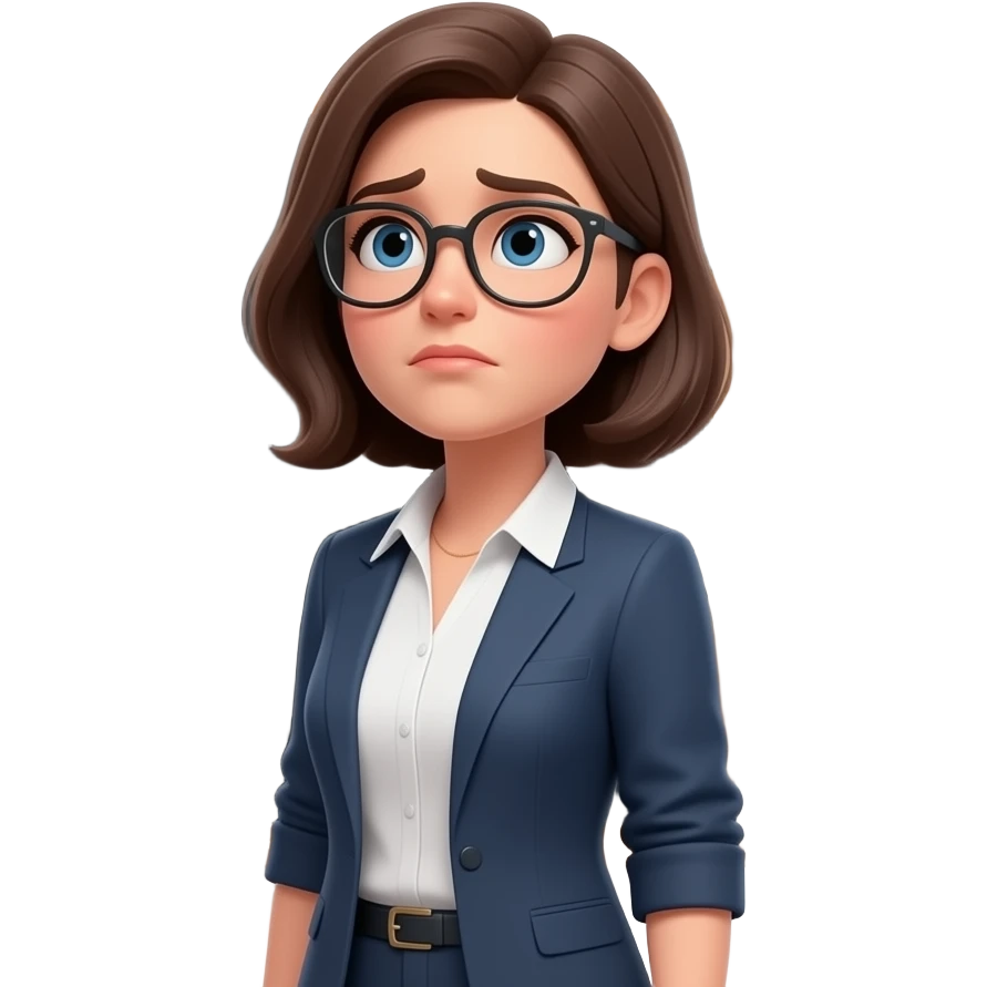 A photorealistic portrait of a female teacher in her 30s wearing glasses, standing in a school classroom. She has a skeptical look, looking up at the viewer with calmdown. Next to her, a large blackboard has the text 'Who is Hasbulla?' written in messy chalk. Soft overhead classroom emoji