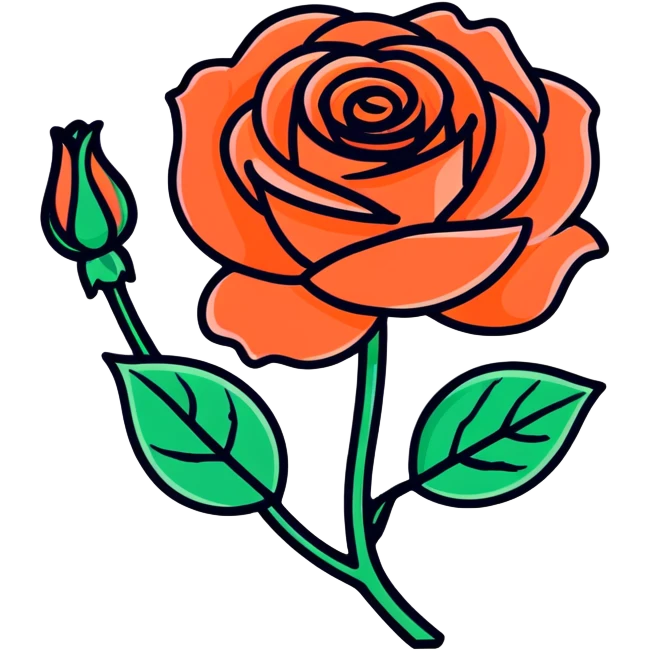 beautiful coral orange rose, green steam with leaves emoji