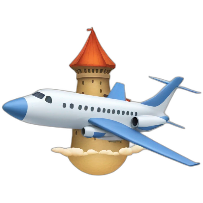 A plane flying toward a tower emoji