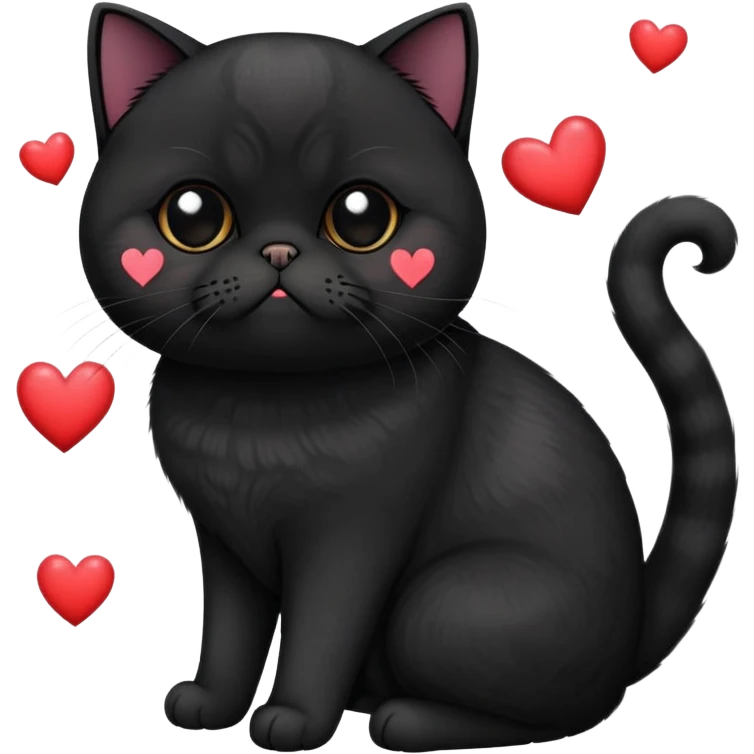 All Black exotic shorthair cat with hearts emoji