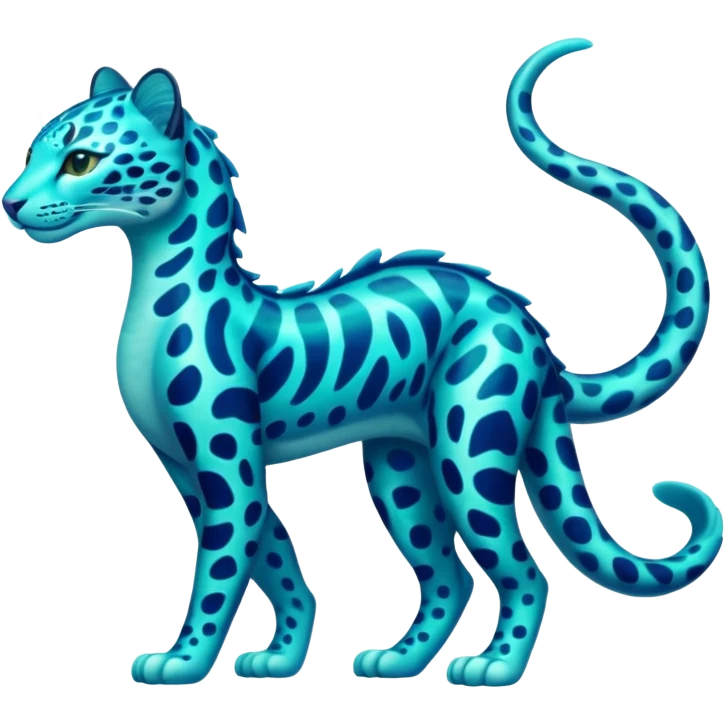 Bioluminescent Neon-Cyan Ripple-Patterned Soft-Scaled Aquatic Fantastical Liepard-Amaura-Manokit-fusion creature (full body) emoji